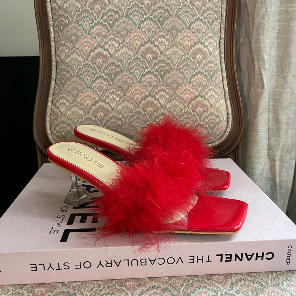 Red Feathered Heels Size 40